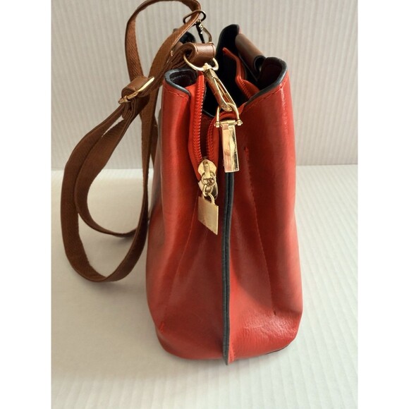 JINGPINDAISHU Women's Red & Brown Handbag Faux Leather Adjustable Strap - Picture 5 of 11